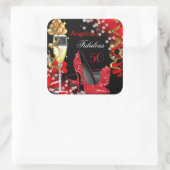 Fabulous 50 Red Heels Gold Bubbles Birthday Party Vierkante Sticker (Tas)