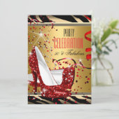 Fabulous 50 Red Heels Zebra Gold Birthday Party Kaart (Staand voorkant)