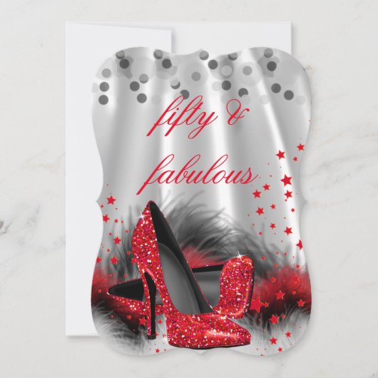 Fabulous 50 Red High Heels Black Silver Birthday 2 Kaart (Voorkant)