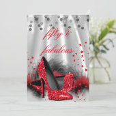 Fabulous 50 Red High Heels Black Silver Birthday 2 Kaart (Staand voorkant)