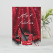 Fabulous 50 Red High Heels Black Silver Birthday 3 Kaart (Staand voorkant)