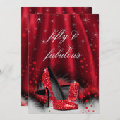 Fabulous 50 Red High Heels Black Silver Birthday 3 Kaart (Voorkant / Achterkant)