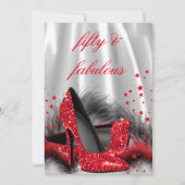 Fabulous 50 Red High Heels Black Silver Birthday Kaart (Voorkant)