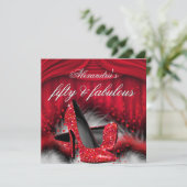 Fabulous 50 Red High Heels Feathers, zaterdag Kaart (Staand voorkant)