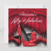 Fabulous 50 Red High Heels Feathers, zaterdag Kaart (Voorkant)