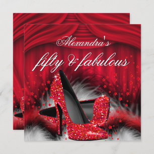 Fabulous 50 Red High Heels Feathers, zaterdag Kaart
