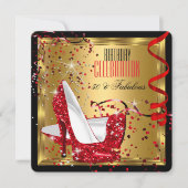 Fabulous 50 Red High Heels Gold Party Kaart (Voorkant)