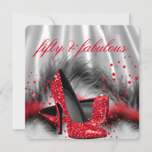 Fabulous 50 Red High Heels Silver Black Silk Party Kaart