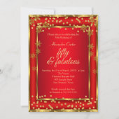 Fabulous 50 Red Photo Gold Snowflake party Kaart (Voorkant)