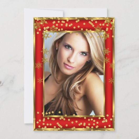 Fabulous 50 Red Photo Gold Snowflake party Kaart (Achterkant)