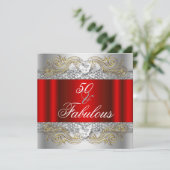 Fabulous 50 Red Silver Gold 50th Birthday Party Kaart (Staand voorkant)