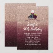 Fabulous 50 Red Wine Burgundy Glitter Birthday Kaart (Voorkant / Achterkant)