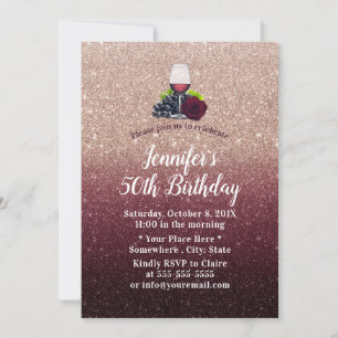 Fabulous 50 Red Wine Burgundy Glitter Birthday Kaart