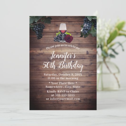 Fabulous 50 Red Wine Rustic Vineyard Birthday Kaart (Staand voorkant)