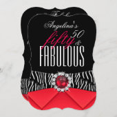 Fabulous 50 Red Zebra Black White Birthday Party 2 Kaart (Voorkant / Achterkant)