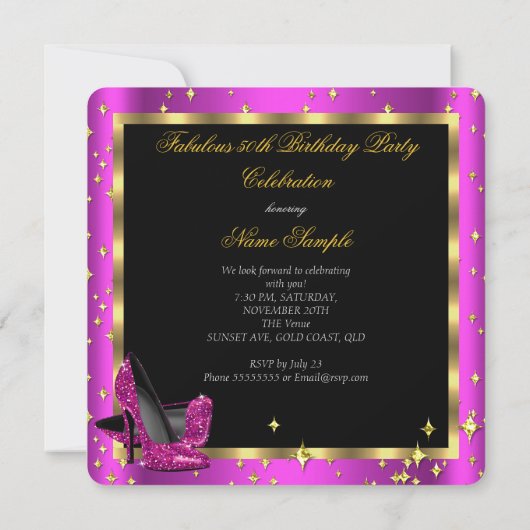 Fabulous 50 Rich Pink Champagne Heels Birthday Kaart (Achterkant)