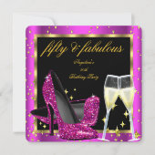 Fabulous 50 Rich Pink Champagne Heels Birthday Kaart (Voorkant)