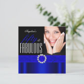 Fabulous 50 Royal Blue Black Foto Birthday Party Kaart (Staand voorkant)