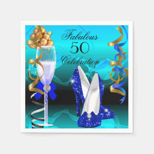 Fabulous 50 Royal Blue Blauwgroen Gold Birthday Pa Servetten