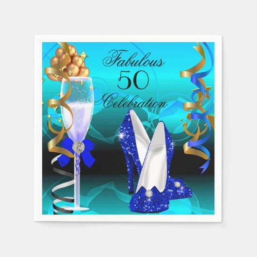Fabulous 50 Royal Blue Blauwgroen Gold Birthday Pa Servetten (Voorkant)