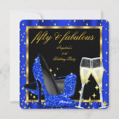 Fabulous 50 Royal Blue Champagne Heels Birthday Kaart (Voorkant)