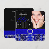 Fabulous 50 Royal Blue Diamond Birthday Party Kaart (Voorkant / Achterkant)