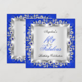 Fabulous 50 Royal Blue Floral Birthday Party Kaart (Voorkant / Achterkant)