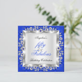 Fabulous 50 Royal Blue Floral Birthday Party Kaart (Staand voorkant)