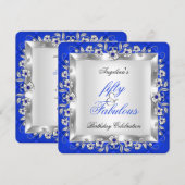 Fabulous 50 Royal Blue Floral Birthday Party Kaart (Voorkant / Achterkant)