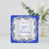 Fabulous 50 Royal Blue Floral Birthday Party Kaart (Staand voorkant)