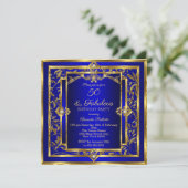 Fabulous 50 Royal Blue Gold Damask Birthday Party Kaart (Staand voorkant)