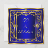 Fabulous 50 Royal Blue Gold Damask Birthday Party Kaart (Achterkant)