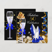 Fabulous 50 Royal Blue Gold Gold Party Kaart (Voorkant / Achterkant)