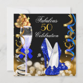 Fabulous 50 Royal Blue Gold Gold Party Kaart (Voorkant)