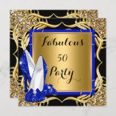 Fabulous 50 Royal Blue Heels Black Glitter Gold Kaart (Voorkant / Achterkant)