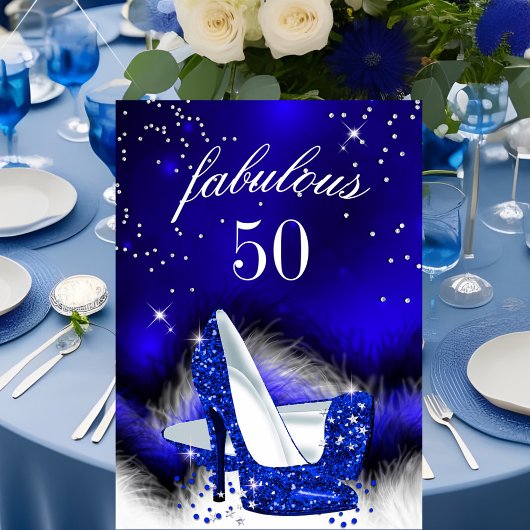 Fabulous 50 Royal Blue Hiel Birthday Party Kaart