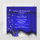Fabulous 50 Royal Blue High Heels Feather Birthday Kaart (Achterkant)