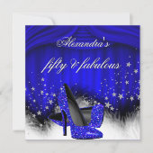 Fabulous 50 Royal Blue High Heels Feather Birthday Kaart (Voorkant)