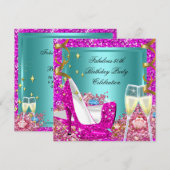 Fabulous 50 Roze Blauwgroen Glitter High Hiel Dag  Kaart (Voorkant / Achterkant)