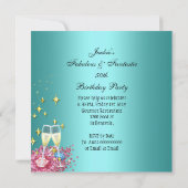 Fabulous 50 Roze Blauwgroen Glitter High Hiel Dag  Kaart (Achterkant)