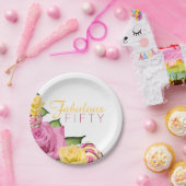 Fabulous 50 roze | Gele Floral 50e verjaardag Papieren Bordje (Feest)