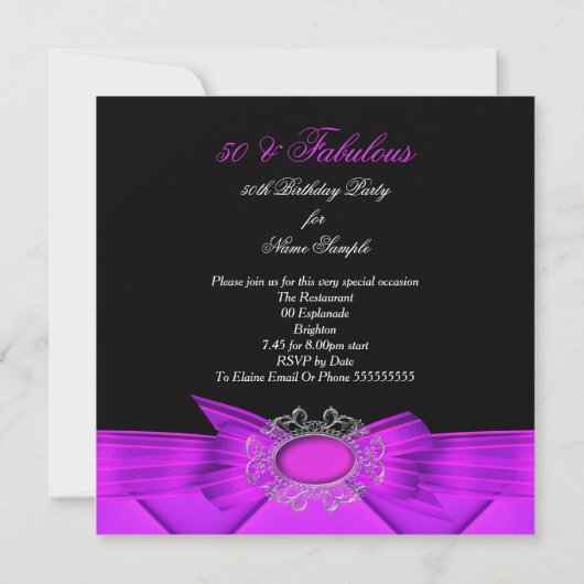 Fabulous 50 Roze Paars Black Foto Birthday Party Kaart (Achterkant)