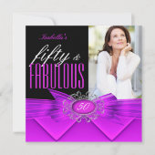 Fabulous 50 Roze Paars Black Foto Birthday Party Kaart (Voorkant)