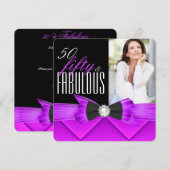 Fabulous 50 Roze Paarse Foto Birthday Party Kaart (Voorkant / Achterkant)