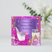 Fabulous 50 Roze Paarse glitter Heels Birthday Kaart (Staand voorkant)
