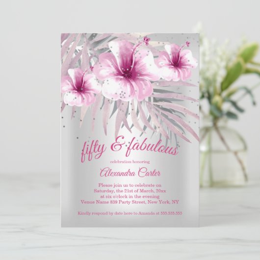 Fabulous 50  Roze Silver White hibiscus Kaart (Staand voorkant)