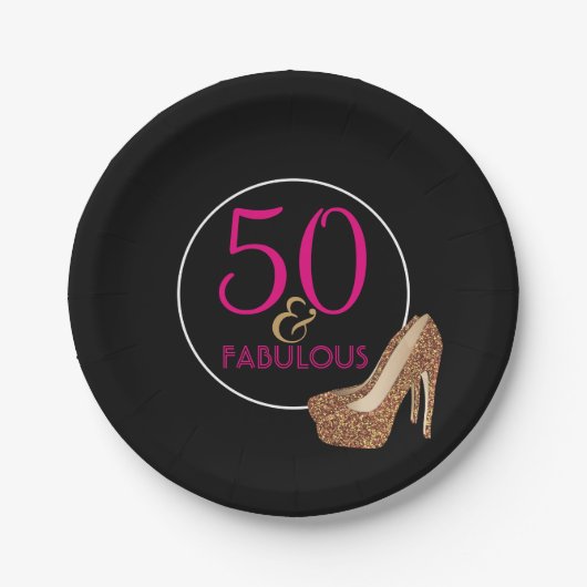 Fabulous 50 roze zwart goud | 50e verjaardag papieren bordje (Voorkant)