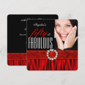 Fabulous 50 Silk Red Black Foto van Birthday Party Kaart (Voorkant / Achterkant)