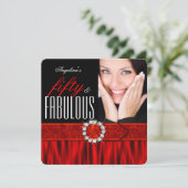 Fabulous 50 Silk Red Black Foto van Birthday Party Kaart (Staand voorkant)