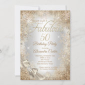 Fabulous 50 Silver Beige Cream Pearl Bow Snowflake Kaart (Voorkant)